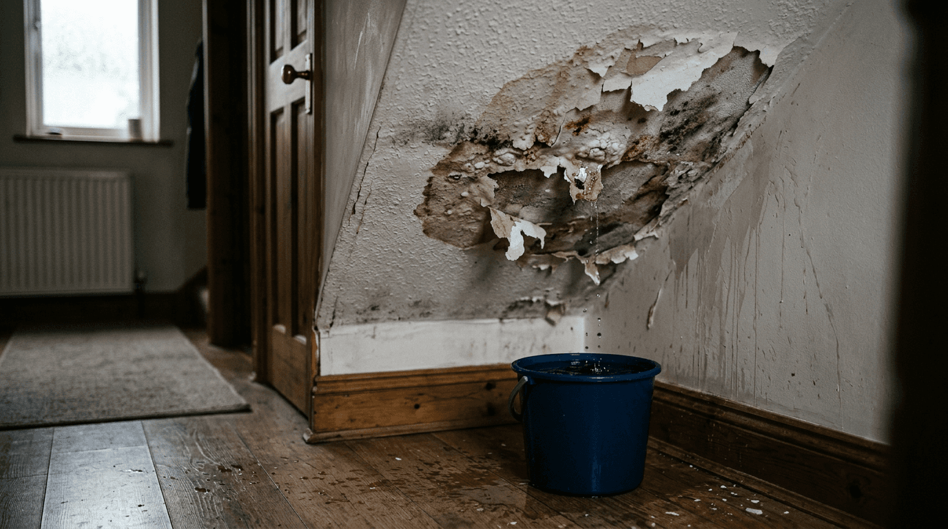 Deteriorated roof section showing water damage