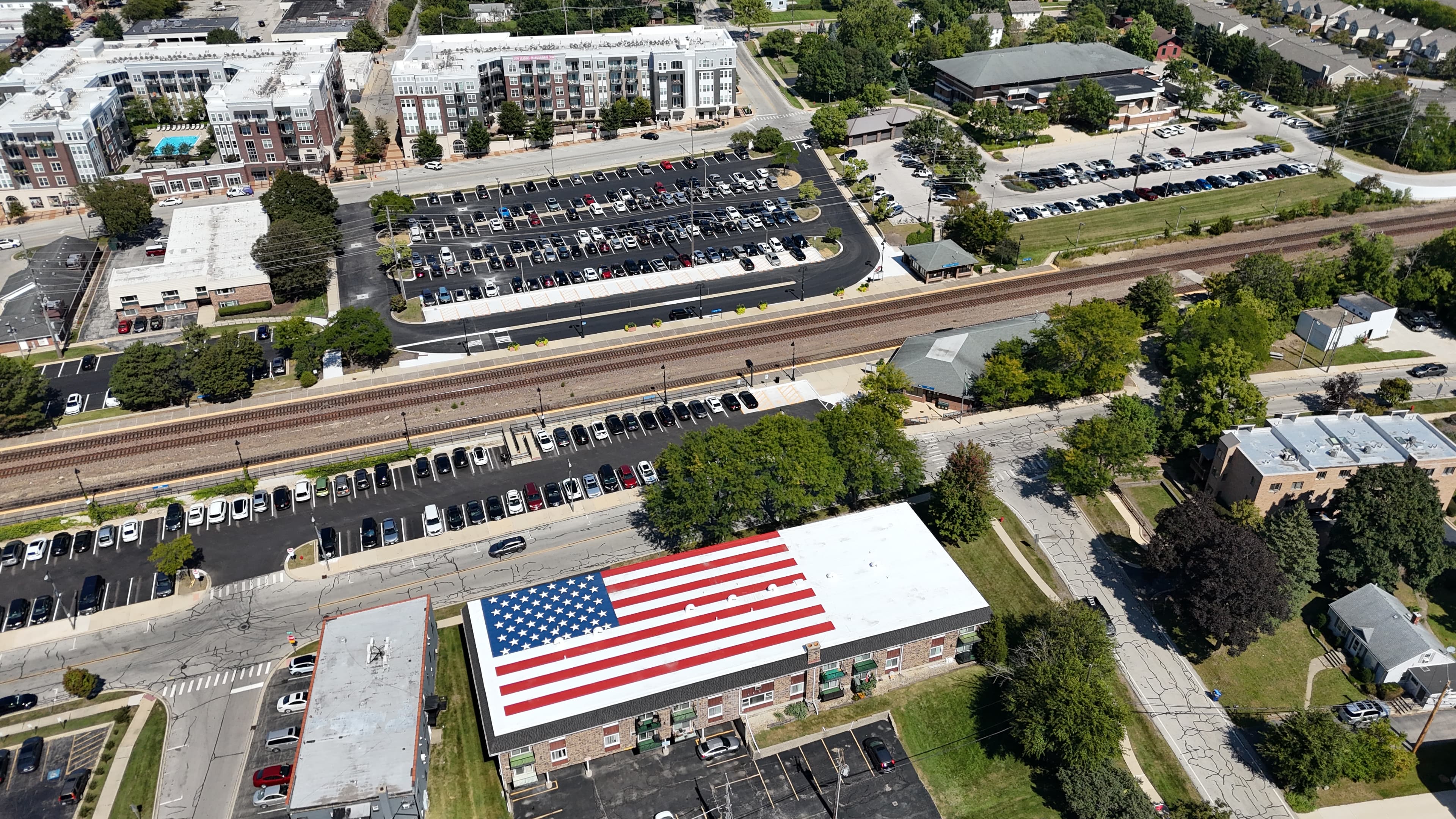 Commercial roof painted with the American flag — Project America